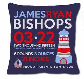 Birth Announcement New Baby Lighthouse Pillow (Dark)