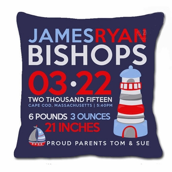 birth announcement new baby lighthouse pillow (dark)