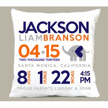 birth announcement new baby mod elephant pillow
