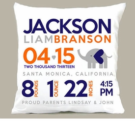 Birth Announcement New Baby Mod Elephant Pillow