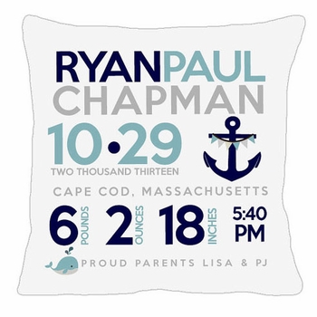 birth announcement new baby nautical pillow