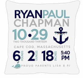 Birth Announcement New Baby Nautical Pillow