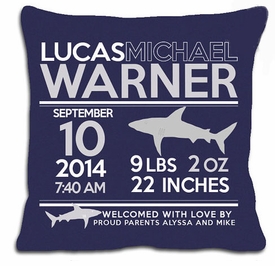 Birth Announcement New Baby Shark Pillow (Dark)