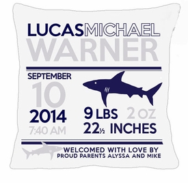 Birth Announcement New Baby Shark Pillow (White)