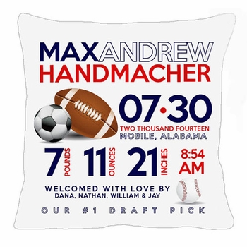 Birth Announcement New Baby Sports Pillow