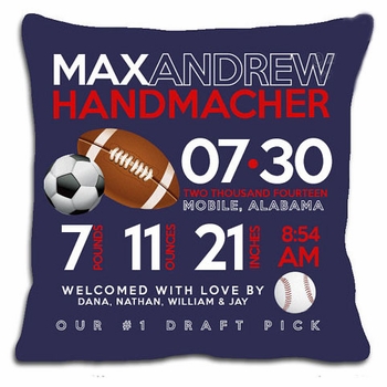 Birth Announcement New Baby Sports Pillow (Dark)