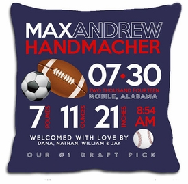 Birth Announcement New Baby Sports Pillow (Dark)
