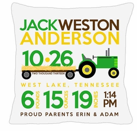 Birth Announcement New Baby Tractor Pillow
