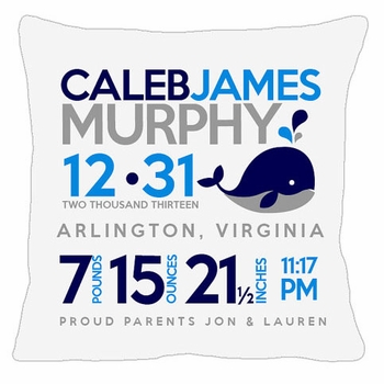 birth announcement new baby whale pillow