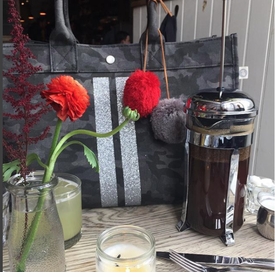 black camo tote with double stripe