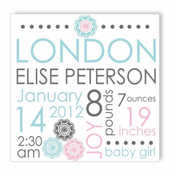 blue blooms canvas birth announcement