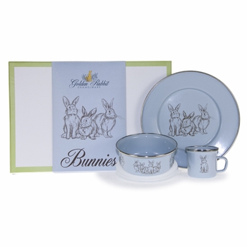 Blue Bunny Dish Keepsake Set and Box (Plate, Mug, & Bowl)