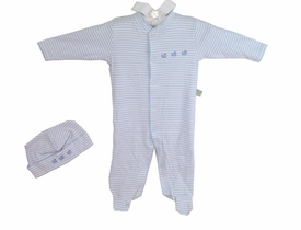 Blue Striped Romper and Hat with Ducks