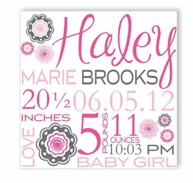 blushing bloom canvas birth announcement