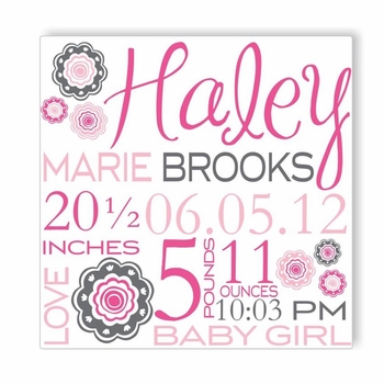 blushing bloom canvas birth announcement