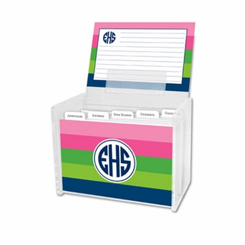 boatman geller bold stripe pink, green & navy recipe box