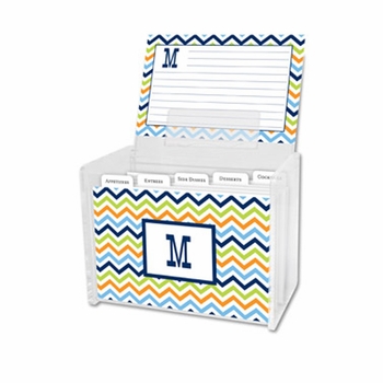 boatman geller chevron blue, orange & lime recipe box