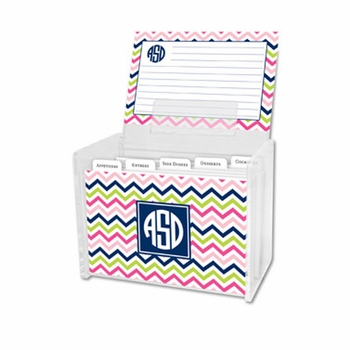 boatman geller chevron pink, navy & lime recipe box