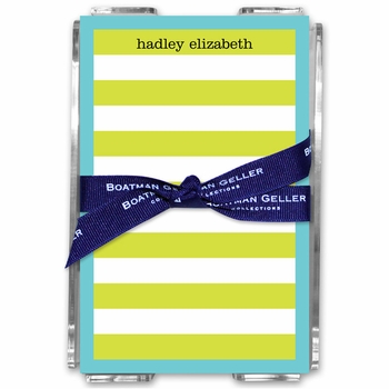 boatman geller rugby stripe lime/blue brdr acrylic note sheets