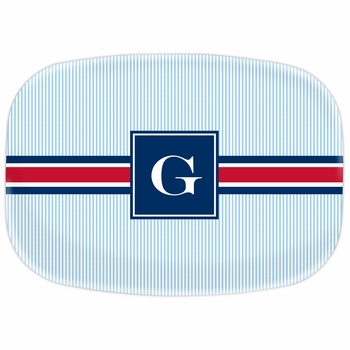 boatman geller seersucker band red & navy platter