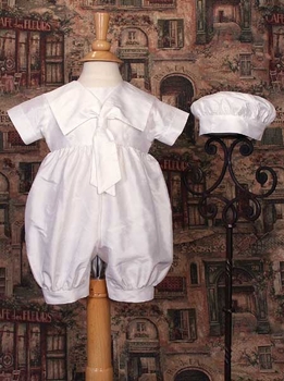 boys silk christening romper with sailor collar