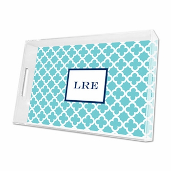 bristol tile teal lucite tray - large