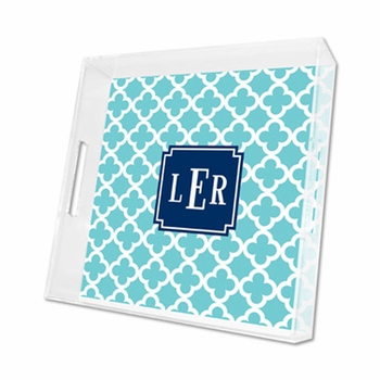 bristol tile teal lucite tray - square