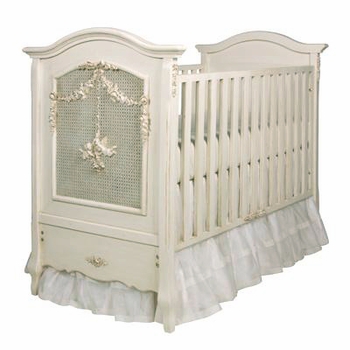 Cherubini Crib with Appliqued Moulding and Caning