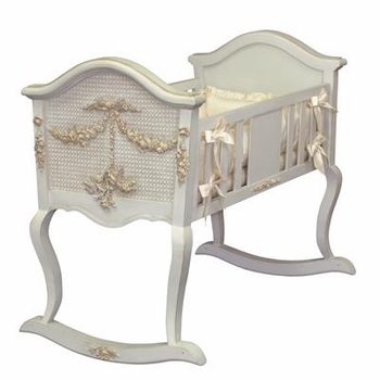 Cherubini Crib with Caning (Versailles Finish, Gold Applique)