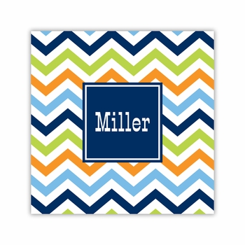 chevron blue, orange & lime square paper coaster<br>set of 50