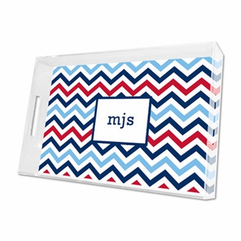 chevron blue & red lucite tray - large