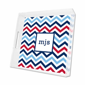 chevron blue & red lucite tray - square