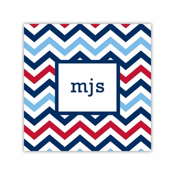chevron blue & red square paper coaster<br>set of 50
