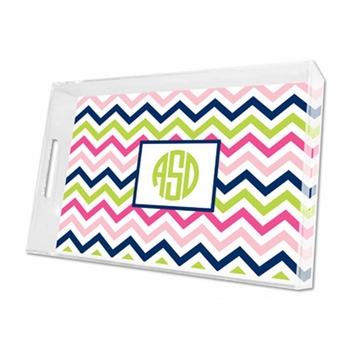 chevron pink, navy & lime lucite tray - large