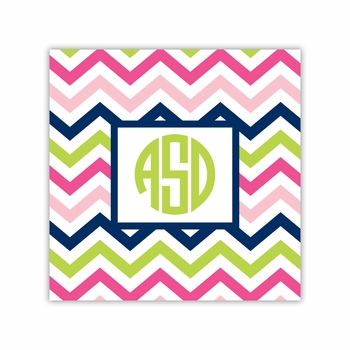 chevron pink, navy & lime square paper coaster<br>set of 50