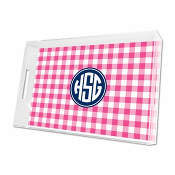 classic check raspberry lucite tray - large