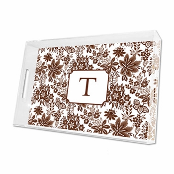 classic floral brown lucite tray - large