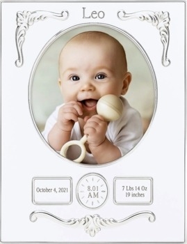 Classic Round Birth Record Sterling Silver Baby Frame