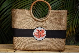 Coral Monogrammed Becky Basket Bag - Large