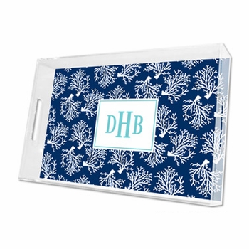 coral repeat navy lucite tray - large