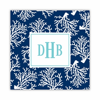 coral repeat navy square paper coaster<br>set of 50