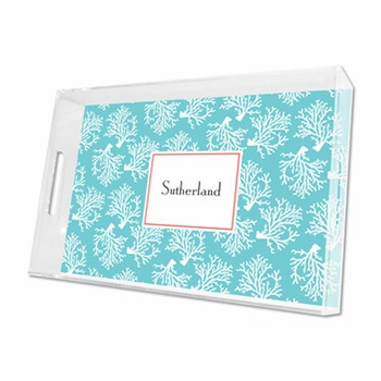 coral repeat teal lucite tray - large