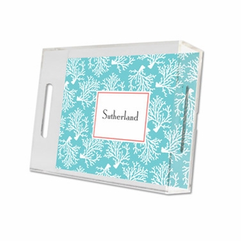 coral repeat teal lucite tray - small
