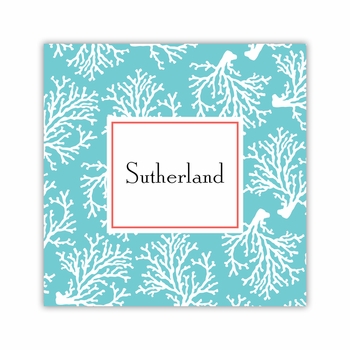 coral repeat teal square paper coaster<br>set of 50