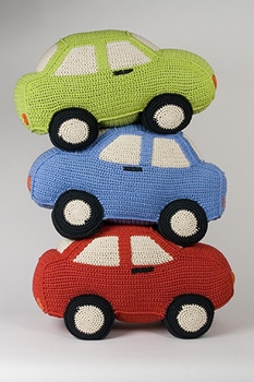 crocheted rattle car - lime green