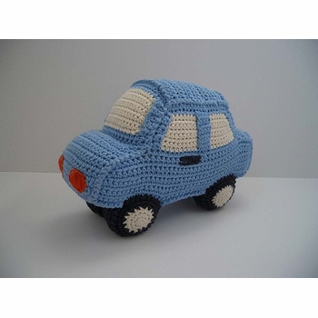 crocheted rattle car - lime green
