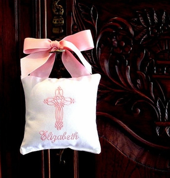 cross monogrammed doorknob pillow -  unavailable