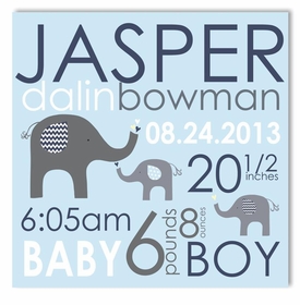 elephant love boy canvas birth announcement