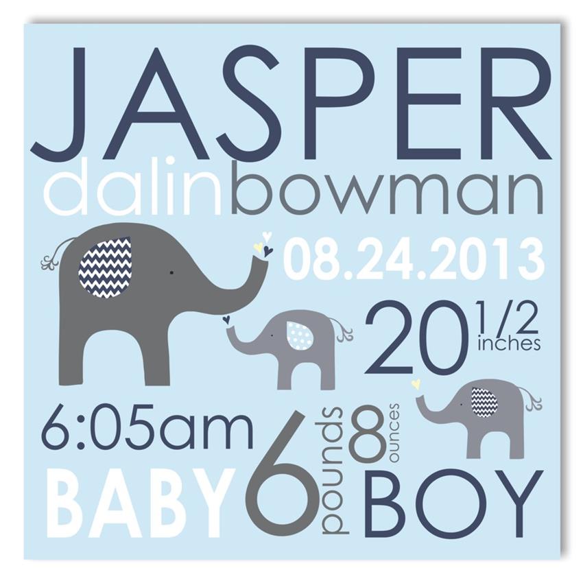 elephant love boy canvas birth announcement featured at