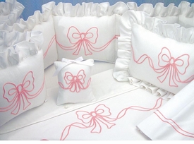 embroidered bows crib bedding by blauen